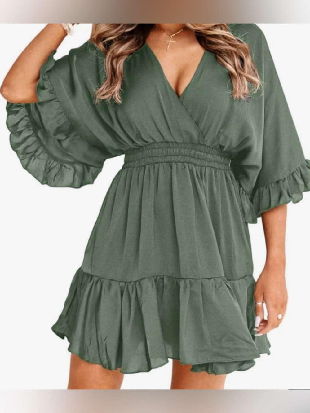 NWT - Fashion Clothing Women’s V-Neck Wrap Dress w/Ruffle Hem, Green, Sz XXL